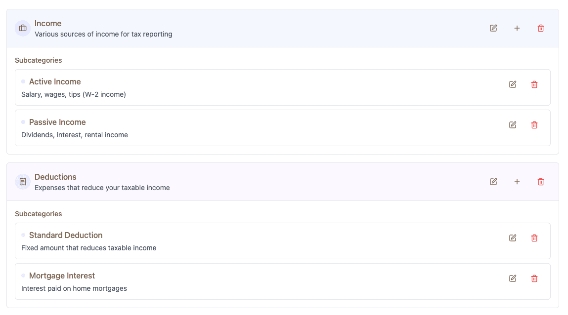 Custom Tax Categories